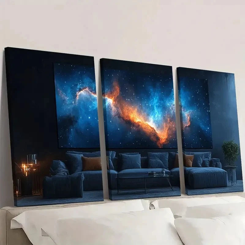 3pcs Amazing Blue Nebula The Night Sky Wall Art Set Canvas Framed 40x60cm - High Quality Print 100% Australian Made Wall Canvas Ready to Hang