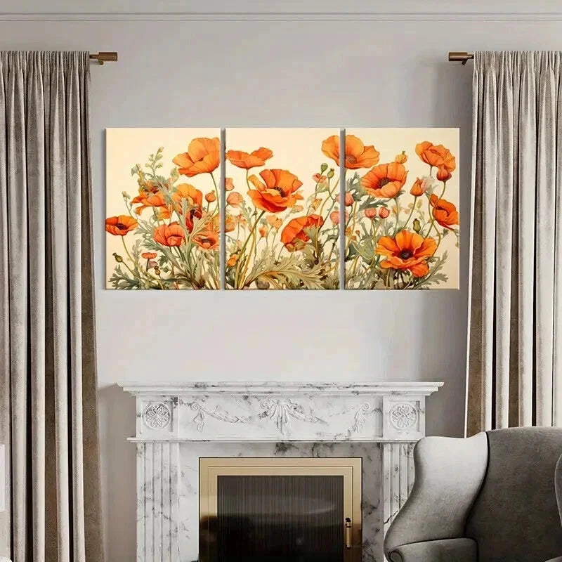 3pcs Nature Landscape Orange Flowers Wall Art Set Canvas Framed 40x60cm - High Quality Print 100% Australian Made Wall Canvas Ready to Hang