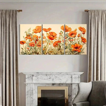 3pcs Nature Landscape Orange Flowers Wall Art Set Canvas Framed 40x60cm - High Quality Print 100% Australian Made Wall Canvas Ready to Hang