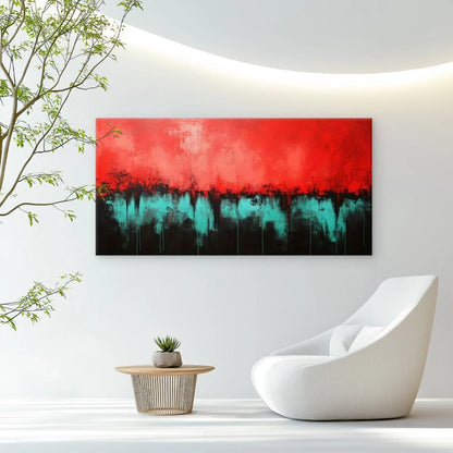 Vibrant Red & Teal Abstract Wall Art Canvas Office Home Room Framed 120x60cm
