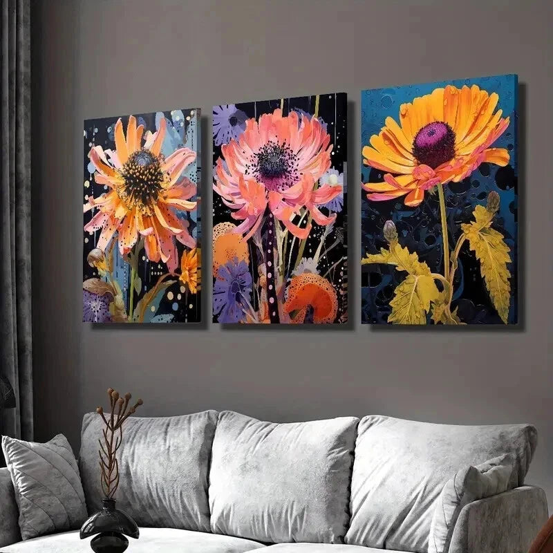 3pcs Cornflowers And Marigolds Designs Wall Art Set Canvas Framed 40x60cm - High Quality Print 100% Australian Made Wall Canvas Ready to Hang