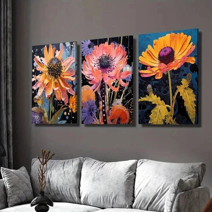 3pcs Cornflowers And Marigolds Designs Wall Art Set Canvas Framed 40x60cm - High Quality Print 100% Australian Made Wall Canvas Ready to Hang