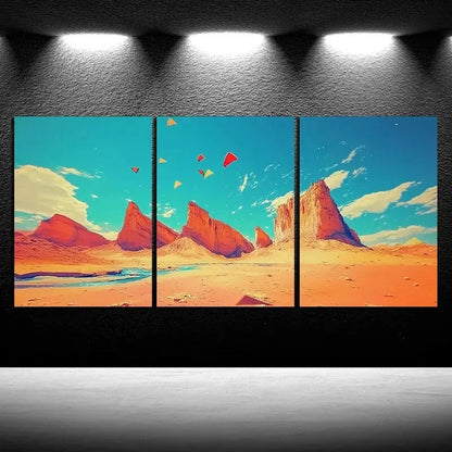 3pcs Kite on the Desert Canyon Metal Print Ready to Hang Art