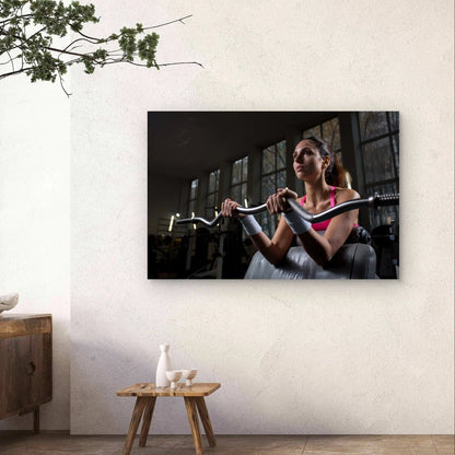 Athletic Woman Doing Preacher Curls 5mm Plastic Poster Ready to Hang 90x60cm