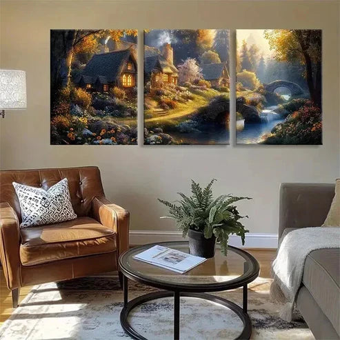 3pcs Enchanted Cottage Landscape Nature Perfect Wall Art Canvas Unframed - High Quality Print 100% Australian Made Wall Canvas
