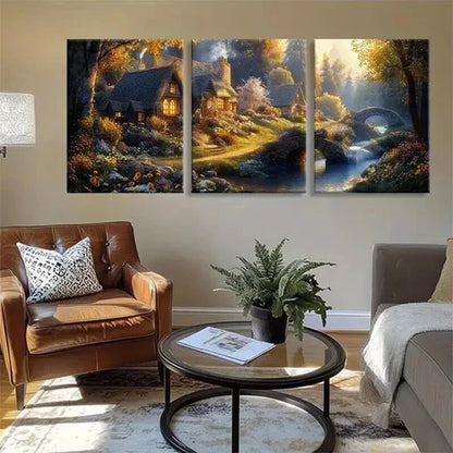 3pcs Enchanted Cottage Landscape Nature Perfect Wall Art Canvas Unframed - High Quality Print 100% Australian Made Wall Canvas