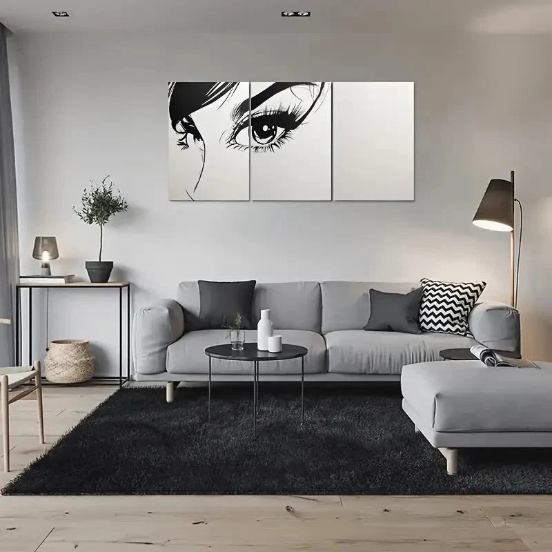 3pcs Black and White Eye Sketch Metal Print Ready to Hang Art
