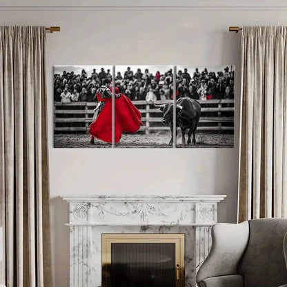 3pcs Bullfighting Man with Red Cloth Wall Art Set Canvas Framed 40x60cm - High Quality Print 100% Australian Made Wall Canvas Ready to Hang