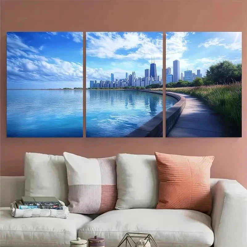 3pcs Chicago & Nature State Scenic Perfect  Wall Art Set Canvas Framed 40x60cm - High Quality Print 100% Australian Made Wall Canvas Ready to Hang