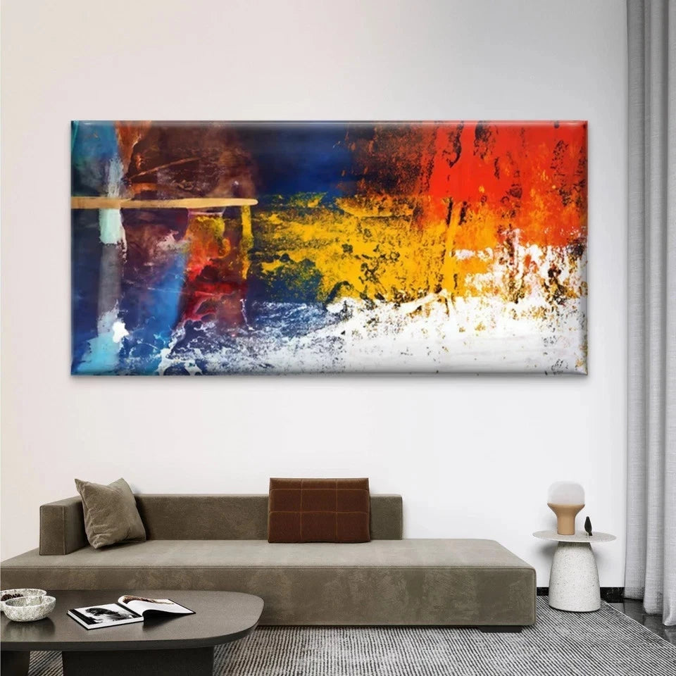 Abstract Red Blue Yellow Wall Art Canvas Office Home Room Framed 120x60cm