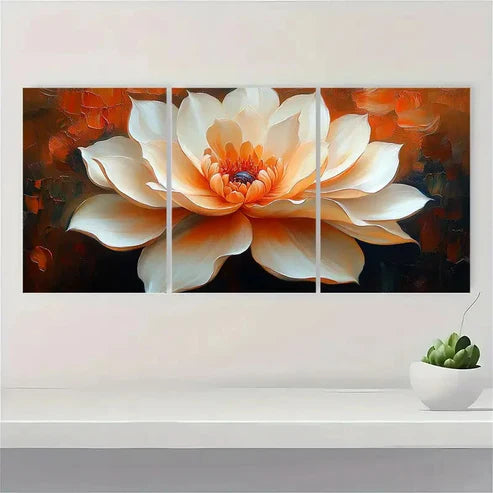 3pcs Beige Flower Art Flower Orange A Wall Art Set Canvas Unframed - High Quality Print 100% Australian Made Wall Canvas - Bella Home Decor