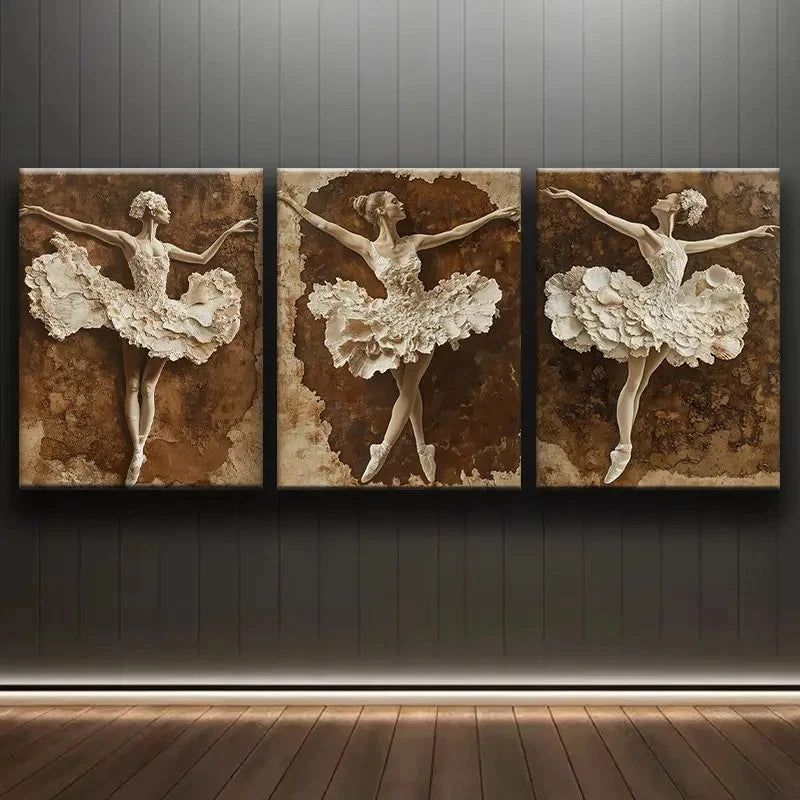 3pcs Ballet Dancer Figure Wall Art Set Canvas Framed 40x60cm - High Quality Print 100% Australian Made Wall Canvas Ready to Hang