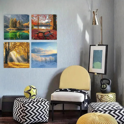 4pcs Four Seasons Landscape Wall Art Canvas  Framed
