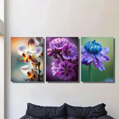 3pcs Purple & Blue Orchid Flowers Wall Art Canvas Unframed - High Quality Print 100% Australian Made Wall Canvas