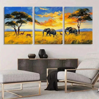3pcs Safari Sunset Landscape Golden Perfect Wall Art Set Canvas Framed 40x60cm - High Quality Print 100% Australian Made Wall Canvas Ready to Hang