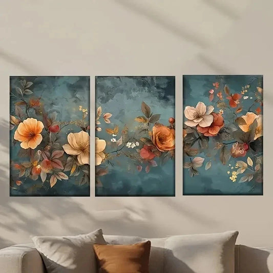 3pcs Painting of Orange Yellow Flowers Wall Art Set Canvas Framed 40x60cm - High Quality Print 100% Australian Made Wall Canvas Ready to Hang
