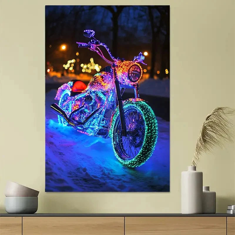 Neon Motorcycle Night Ride Modern Biker Poster 40x60cm Metal Print Ready to Hang