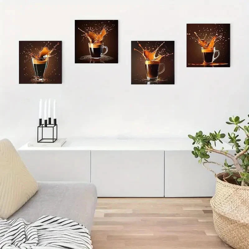 4pcs Coffee Shop - Elegant Modern Wall Art Canvas Framed