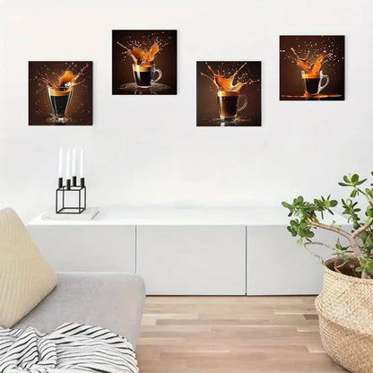 4pcs Coffee Shop - Elegant Modern Wall Art Canvas Framed
