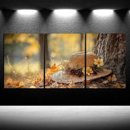 3pcs Flowers And Hats in The Forest Metal Print Ready to Hang Art