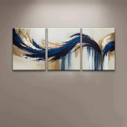 3pcs Contemporary Abstract Blue Golden Perfect Wall Art Set Canvas Framed 40x60cm - High Quality Print 100% Australian Made Wall Canvas Ready to Hang