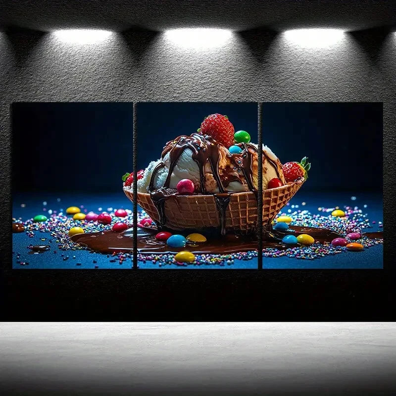 3pcs Delicious Chocolate Ice Cream Metal Print Ready to Hang Art