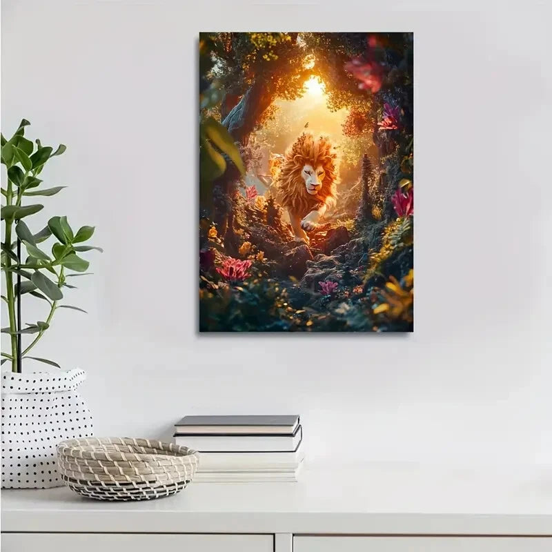 Beautiful Lion Dancing Under The Sun Painting  40x60cm Metal Print Ready to Hang