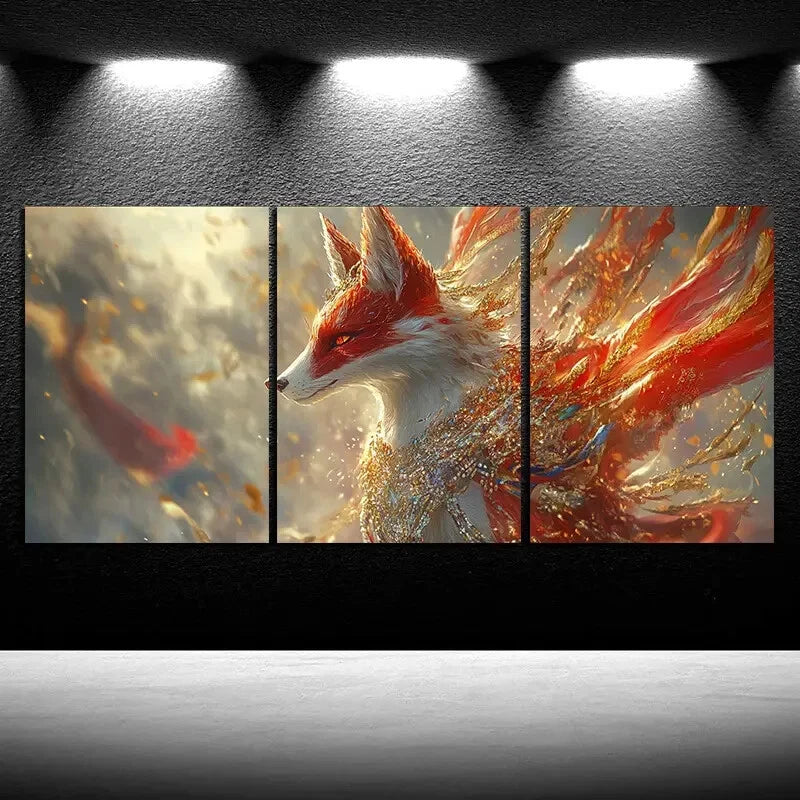 3pcs Beautiful Red Fox Stunning Red Eyes Metal Print Ready to Hang Art