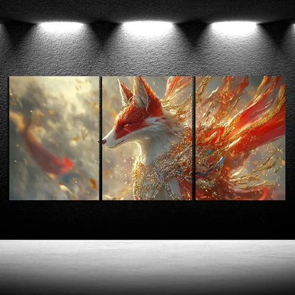 3pcs Beautiful Red Fox Stunning Red Eyes Metal Print Ready to Hang Art