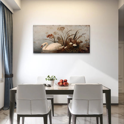 Vintage Oil Painting Swan In Lake Wall Art Canvas Office Home Framed 120x60cm