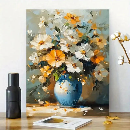 Flowers In a Vase, with a Light Blue And White Color 40x60cm Metal Print Ready to Hang