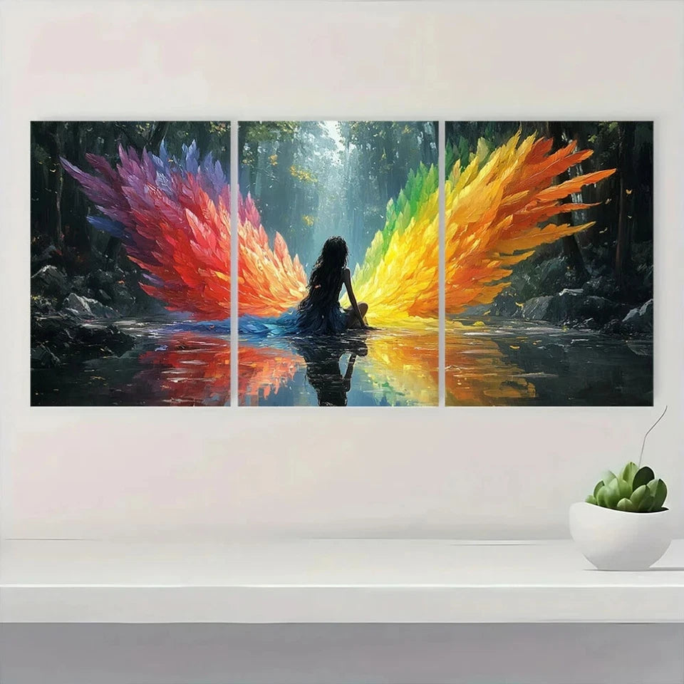 3pcs Fairy with Rainbow Colour Wings Metal Print Ready to Hang Art