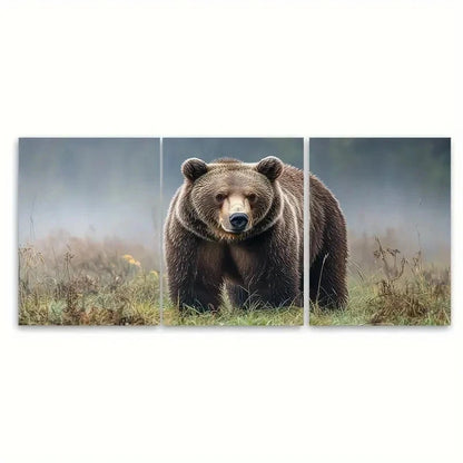 3pcs Brown Bear in Fog Print for Home J   Wall Art Set Canvas Framed 50x70cm - High Quality Print 100% Australian Made Wall Canvas Ready to Hang