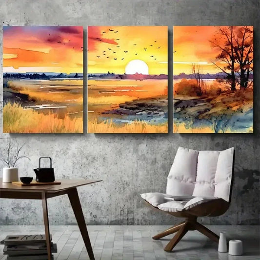 3pcs Autumn Meadow Boho Nature Wall Art Set Canvas Framed 60x90cm - High Quality Print 100% Australian Made Wall Canvas Ready to Hang