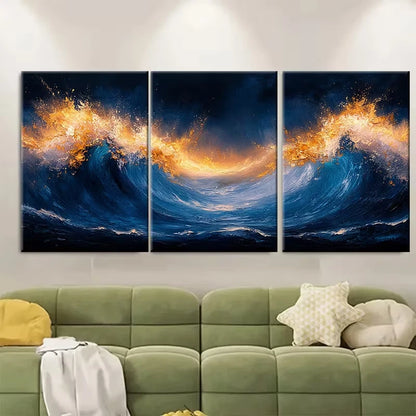 3pcs Abstract Boho Wall Art Blue MinimaList Metal Print Ready to Hang Art