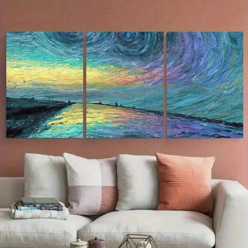 3pcs Starry Night Landscape Modern Perfec Wall Art Set Canvas Framed 60x90cm - High Quality Print 100% Australian Made Wall Canvas Ready to Hang