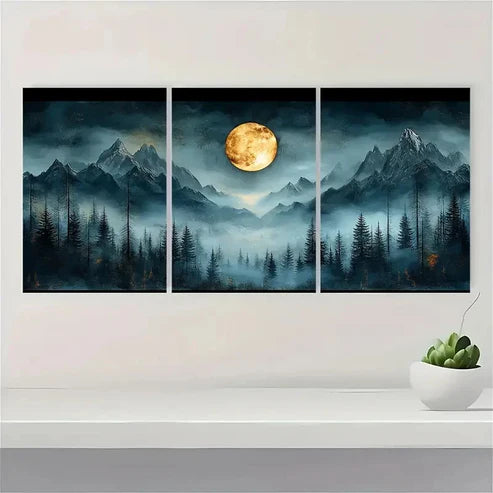 3pcs Dark Forest Mountain Range Wall Art Canvas Unframed - High Quality Print 100% Australian Made Wall Canvas