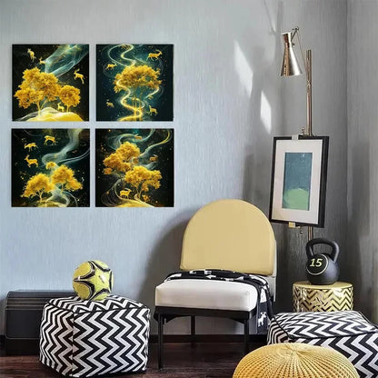 4pcs Abstract Elephant & AntelopeWall Art Canvas Framed