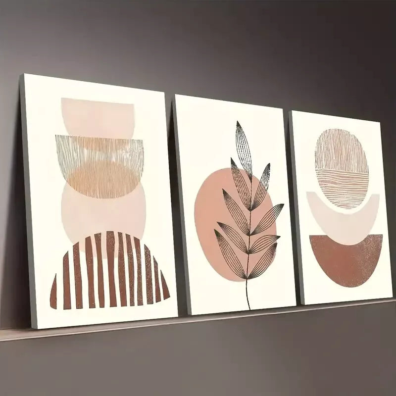 3pcs Bohemian Style Modern Abstract Graphic Wall Art Set Canvas Framed 50x70cm -  High Quality Print 100% Australian Made Wall Canvas Ready to Hang