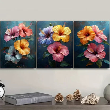3 PCS Hibiscus Flowers Canvas Floral Wall Art Set Canvas Unframed - High Quality Print 100% Australian Made Wall Canvas