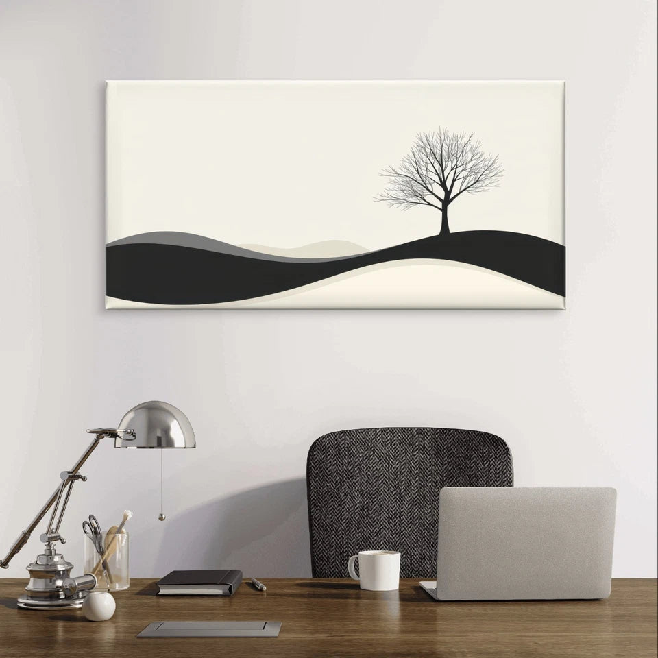Minimalist Black and White Tree Wall Art Canvas Office Home Framed 120x60cm
