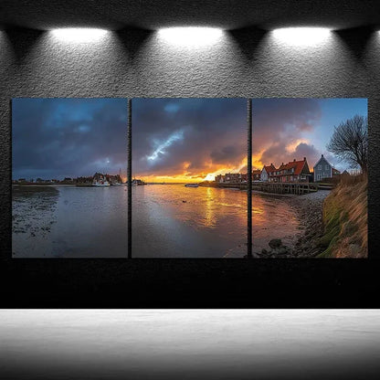 3pcs The Cottage by The Lake Scenery Metal Print Ready to Hang Art