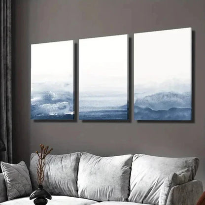 3pcs Navy Blue Gradient Abstract Wall Art Canvas Unframed - High Quality Print 100% Australian Made Wall Canvas