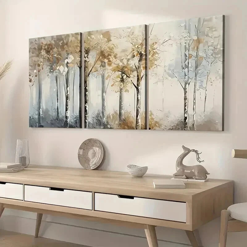 3pcs Artistic Forest Abstract Landscape Wall Art Set Canvas Framed 40x60cm - High Quality Print 100% Australian Made Wall Canvas Ready to Hang