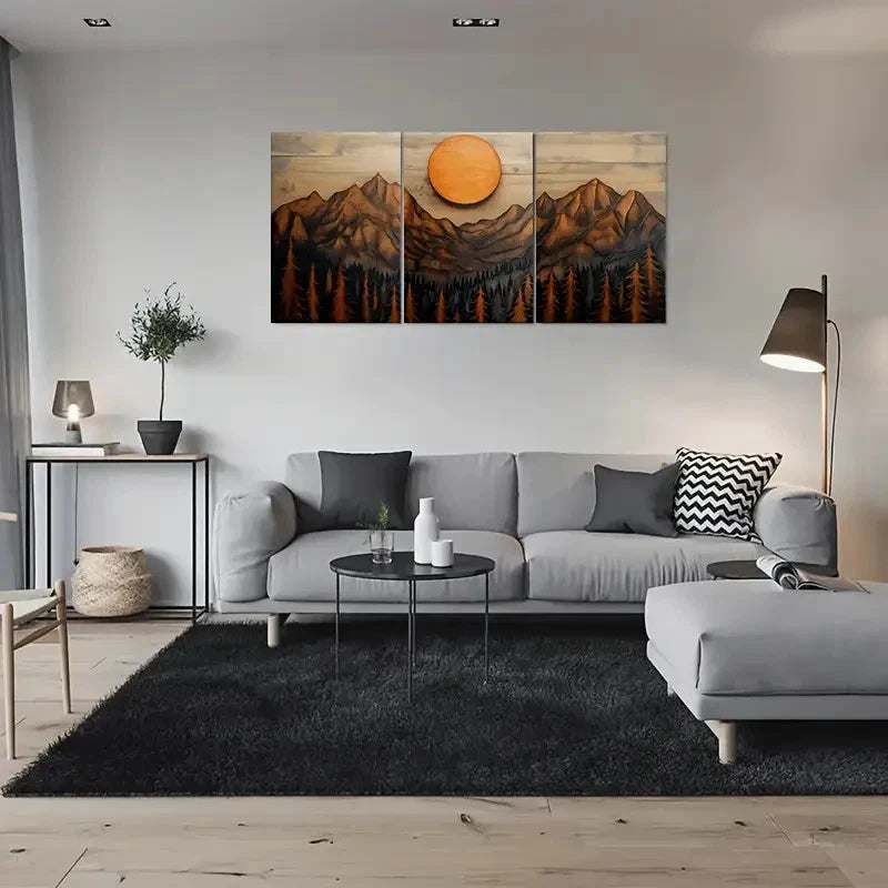 3pcs Majestic Mountains & Serene Forests Metal Print Ready to Hang Art