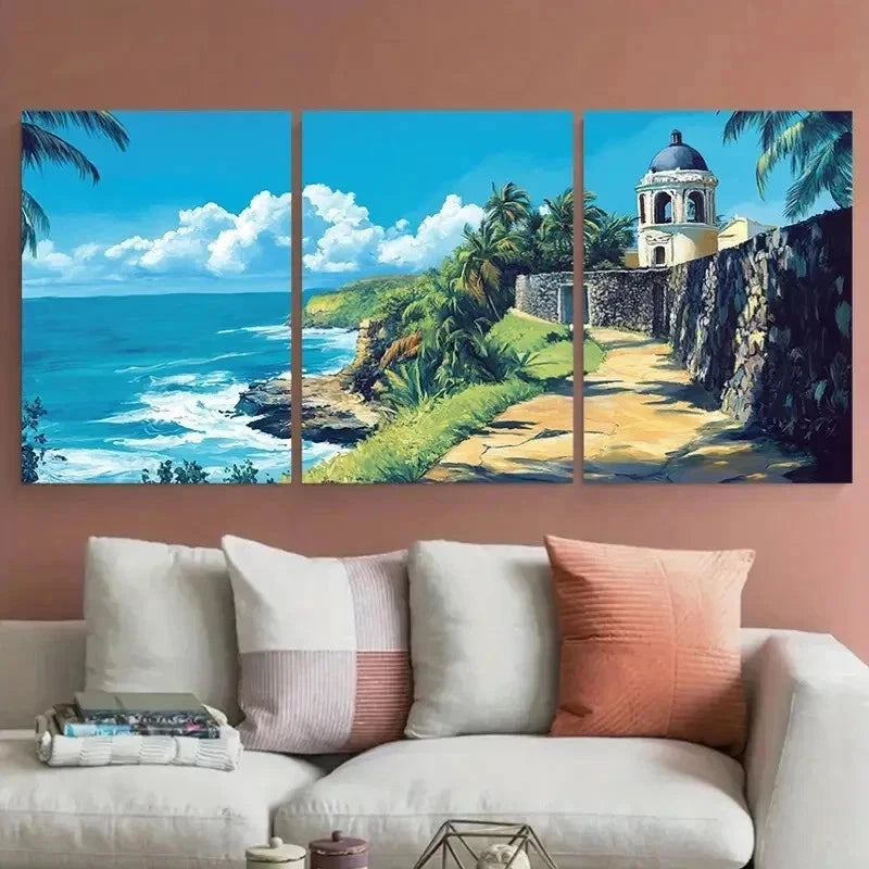 3pcs Tropical Décor Modern Caribbean Perfect Wall Art Set Canvas Framed 40x60cm - High Quality Print 100% Australian Made Wall Canvas Ready to Hang