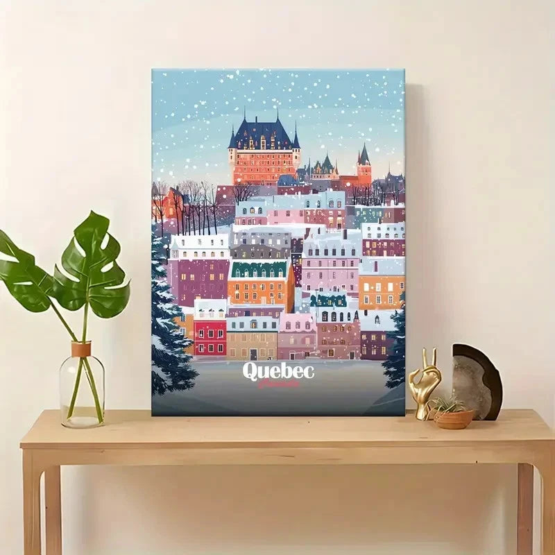 Quebec City Winter Landscape Travel Poster Print Wall Art