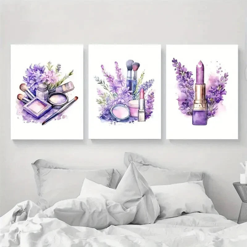 3pcs Beauty Salon Décor Lavender Perfect Wall Art Set Canvas Framed 40x60cm - High Quality Print 100% Australian Made Wall Canvas Ready to Hang