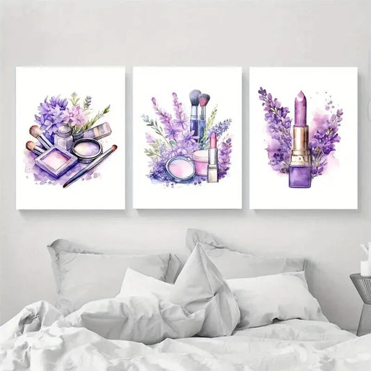 3pcs Beauty Salon Décor Lavender Perfect Wall Art Set Canvas Framed 40x60cm - High Quality Print 100% Australian Made Wall Canvas Ready to Hang