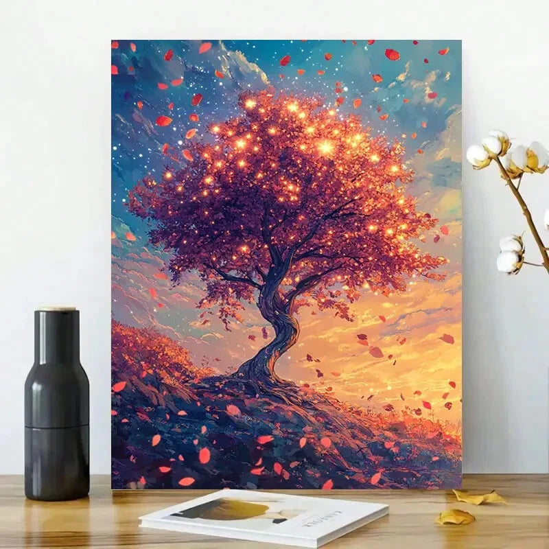 Beautiful Tree with Colorful Leaves Stands Hillside  40x60cm Metal Print Ready to Hang